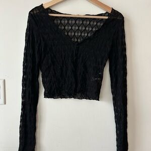 Y2K Black Sheer Lace Long Sleeve Top Open Kimono Topper Layer